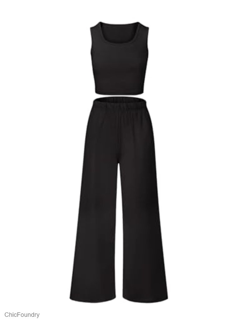 Girls Knit 2-Piece Lounge Set With Wide Leg Pants & Crop Tank